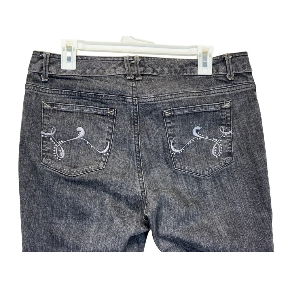 Tommy Hilfiger Spirit Jeans Women 10 Grey Mid Rise Skinny Leg Embroidered Pocket